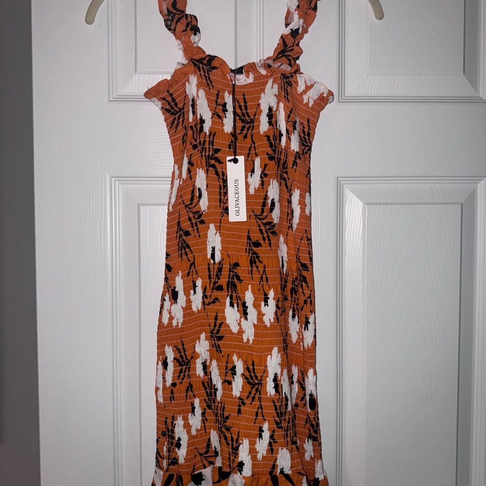 Orange Patterned Smock Mini Dress